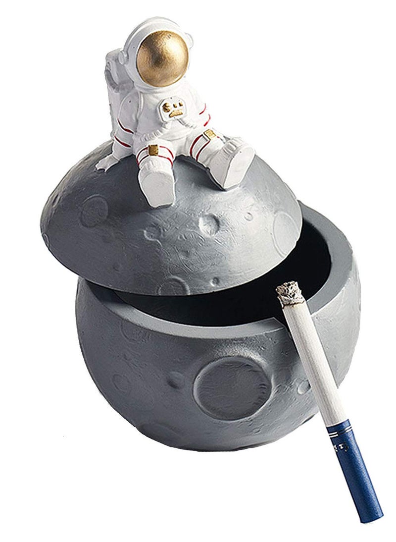 Mathew O Embossed Astronaut Moon Resin Ashtray Ornament with Lid - Image 1